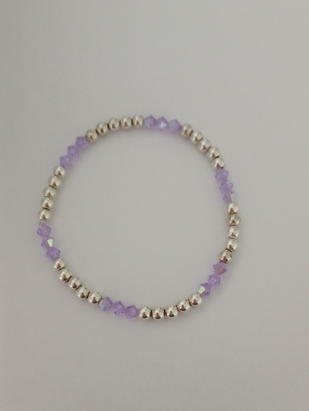 Sterling Silver and Lavender Crytals Glass Beaded Bracelet